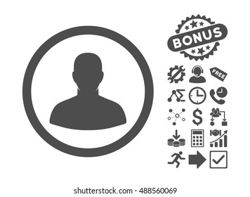 User icon with bonus design elements. Vector illustration style is flat iconic symbols, gray color, white background.