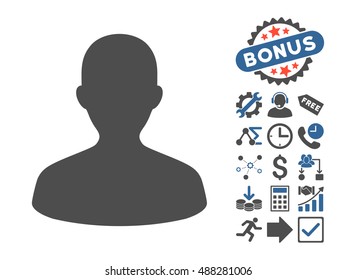 User icon with bonus elements. Vector illustration style is flat iconic bicolor symbols, cobalt and gray colors, white background.