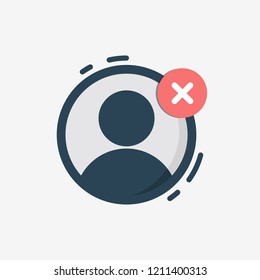 User icon with cancel sign. User icon and close, delete, remove concept. Simple graphic design isolated on white background