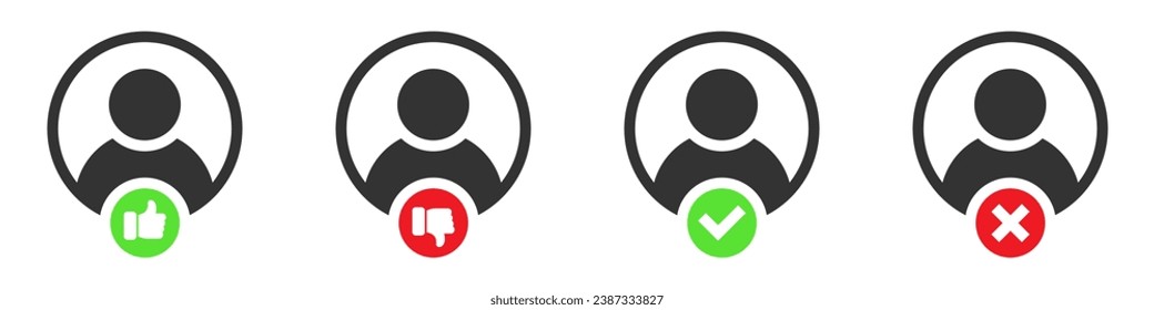 User icon with check mark and cross sign. Vector illustration.