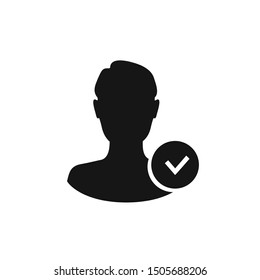 User icon with check sign. Profile icon and approved, confirm, done, tick, completed symbol. Vector icon