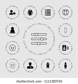 User icon. collection of 13 user filled and outline icons such as businessman, man, call, angry emot, group, woman, menu, jacket. editable user icons for web and mobile.
