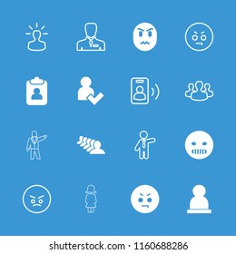 User icon. collection of 16 user filled and outline icons such as group, angry emot, businessman, clipboard, call. editable user icons for web and mobile.