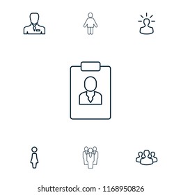 User icon. collection of 7 user outline icons such as woman, businessman, man, clipboard. editable user icons for web and mobile.