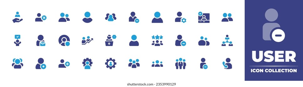 User icon collection. Duotone color. Vector and transparent illustration. Containing help, remove user, group, user, profile, verified user, friends, success, online, increase, and more.