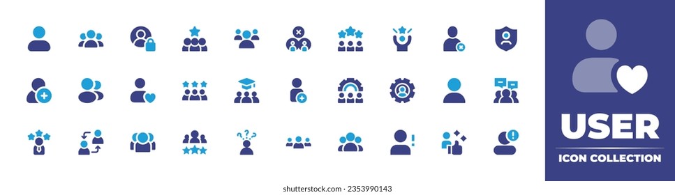 User icon collection. Duotone color. Vector and transparent illustration. Containing user, team, personal security, group, relationship, success, logout, security, follow, profile, and more.