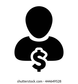 User Icon With Dollar or Currency Symbol For Finance Glyph Vector illustration