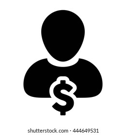 User Icon With Dollar or Currency Symbol For Finance Glyph Vector illustration