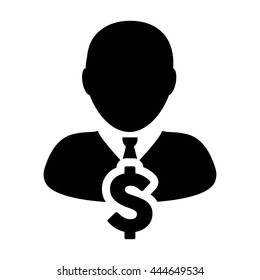 User Icon With Dollar or Currency Symbol For Finance Glyph Vector illustration