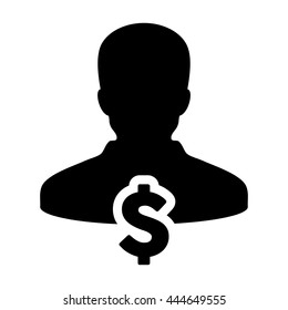 User Icon With Dollar or Currency Symbol For Finance Glyph Vector illustration