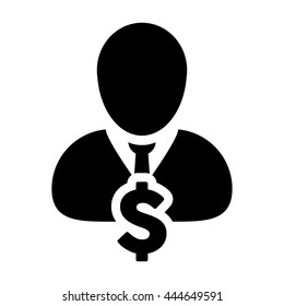 User Icon With Dollar or Currency Symbol For Finance Glyph Vector illustration