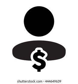 User Icon With Dollar or Money Symbol For Finance Glyph Vector illustration