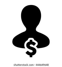 User Icon With Dollar or Money Symbol For Finance Glyph Vector illustration