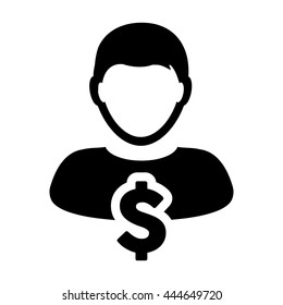 User Icon With Dollar or Money Symbol For Finance Glyph Vector illustration