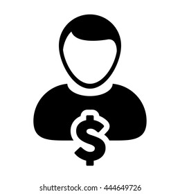 User Icon With Dollar or Money Symbol For Finance Glyph Vector illustration