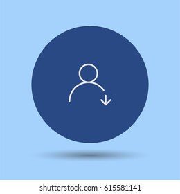 User icon with down arrow. Download contact vector