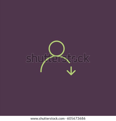 User icon with down arrow. Download contact vector