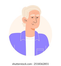 User icon with elderly man with gray hair in flat style