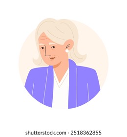 User icon with elderly woman with gray hair in flat style