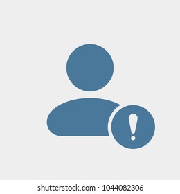 User icon with exclamation mark. User icon and alert, error, alarm, danger concept. Vector icon