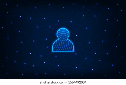 User icon and fingerprint low poly design, Privacy and personal information protection with fingerprint scanning wireframe mesh polygonal vector illustration made from points