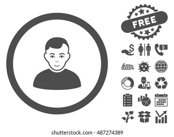 User icon with free bonus pictograph collection. Vector illustration style is flat iconic symbols, gray color, white background.