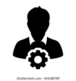 User Icon With Gear Cog Settings Symbol Glyph Vector illustration