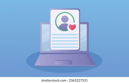 User icon with heart. concept of friendly, assistance, teamwork, consultant, gift, confession, avatar.on blue background.Vector Design Illustration.
