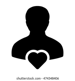 User Icon with Heart, Glyph Vector illustration