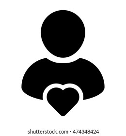 User Icon with Heart, Glyph Vector illustration