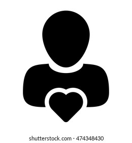 User Icon with Heart, Glyph Vector illustration