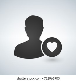 User Icon with Heart, Vector illustration