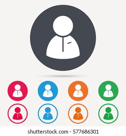 User icon. Human person symbol. Round circle buttons. Colored flat web icons. Vector