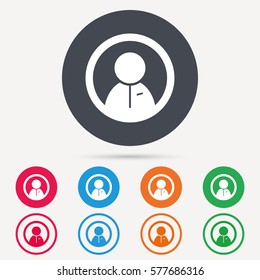 User icon. Human person symbol. Round circle buttons. Colored flat web icons. Vector