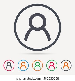User icon. Human person symbol. Avatar login sign. Round circle buttons. Colored flat web icons. Vector