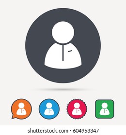 User icon. Human person symbol. Circle, speech bubble and star buttons. Flat web icons. Vector