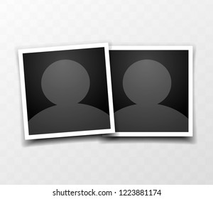 User icon human portrait. Two square photo frame. Vector mockup design