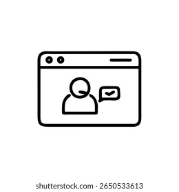 A user icon inside a browser window with a checkmark icon vector