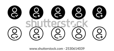 User icon, interface icons as add, remove, edit, employees user line icons. User, plus and minus user icon. Avatar human illustration symbol. Sign person vector