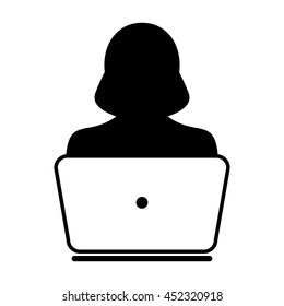 User Icon With Laptop Computer Device Glyph Vector illustration