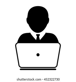 User Icon With Laptop Computer Glyph Vector illustration