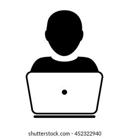 User Icon With Laptop Computer Glyph Vector illustration