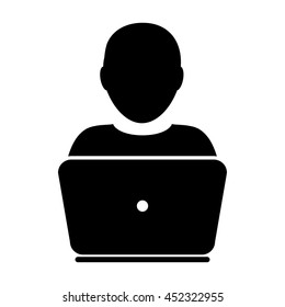 User Icon With Laptop Computer Glyph Vector illustration