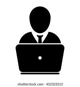 User Icon With Laptop Computer Glyph Vector illustration