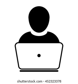 User Icon With Laptop Computer Glyph Vector illustration