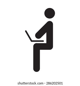 User icon with laptop computer symbol for working online in a glyoh pictogram illustration