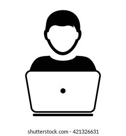 User Icon with Laptop Computer - Vector