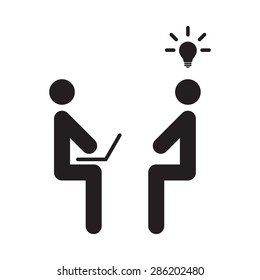 User icon with laptop and idea bulb symbol for intelligence in a glyph pictogram illustration