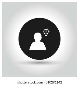 User icon with light bulb Icon. Black Circle Pictogram. vector illustration