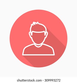 User icon with long shadow ,flat design , thin line style, vector 